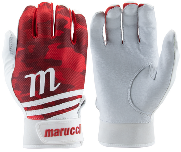 1 Pair 2022 Marucci MBGCRXY Crux Batting Gloves White / Red Youth Small